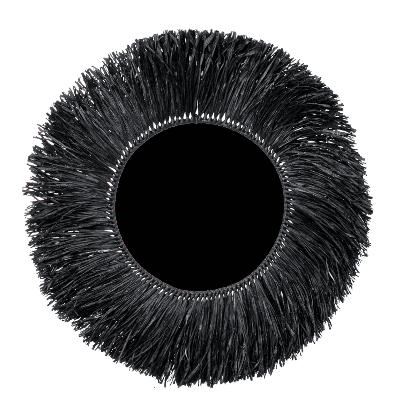 Decorative Lion Mane Mirror Black, handmade with raffia yarn, 60cm.