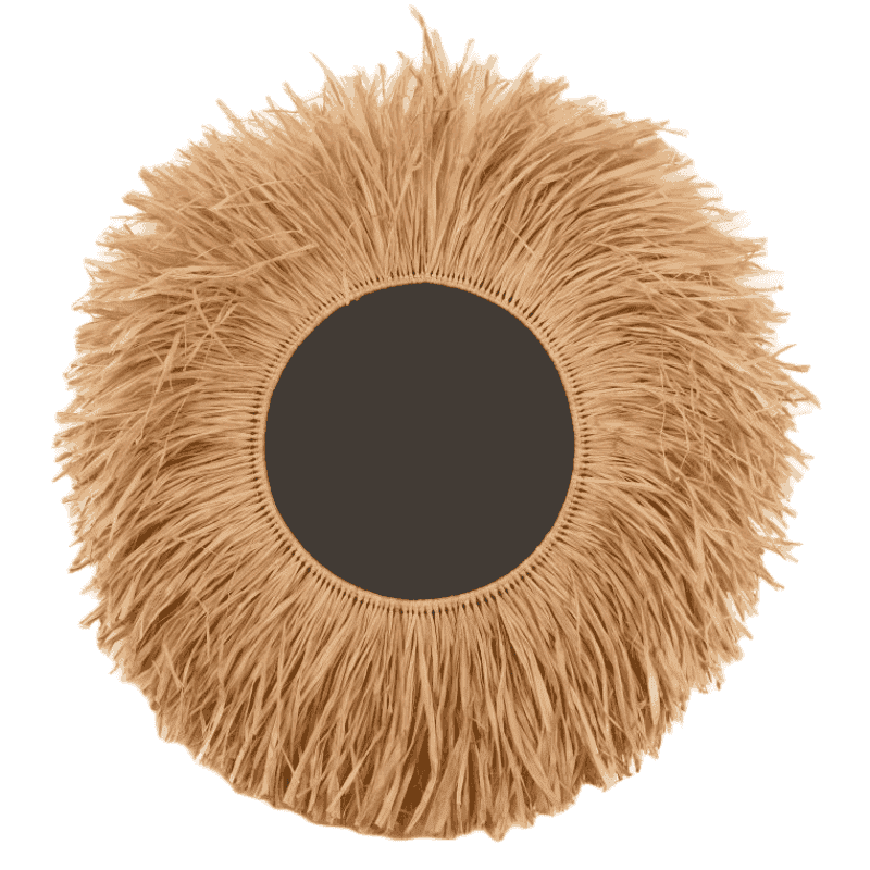 Decorative Lion Mane Mirror Neutral, handmade with raffia yarn, 60cm.