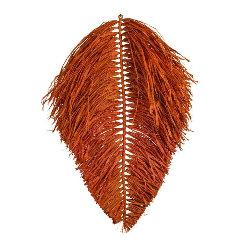 Afro Boho Leaf Wall Hanging Orange, handmade with raffia yarn, 60cm.