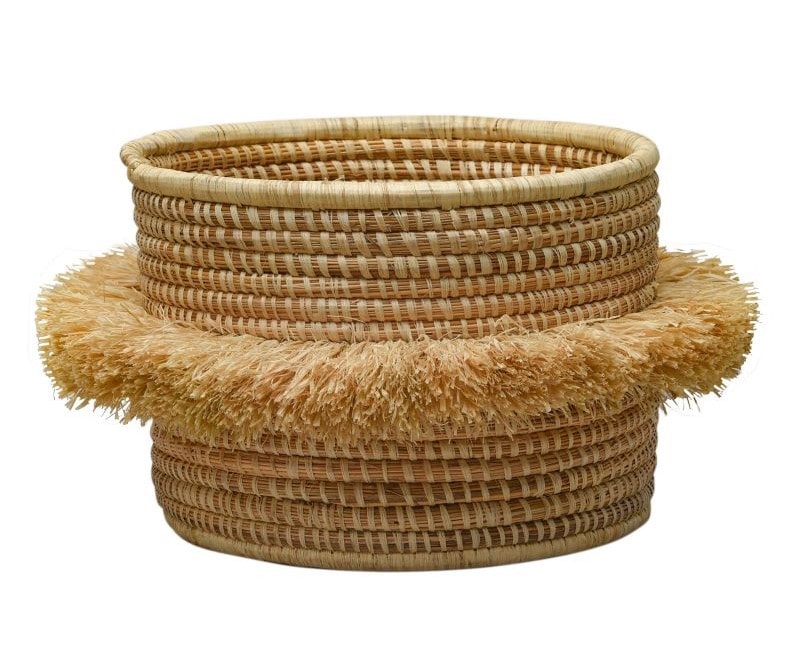 Round Raffia Basket with Fringe