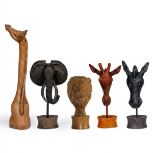Wooden Wildlife Head Sculptures