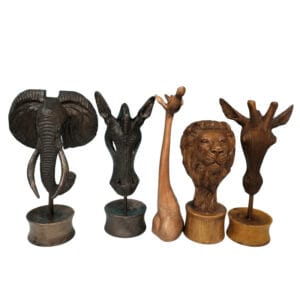 Wooden Wildlife Head Sculptures