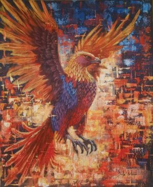 Phoenix Rising Painted Wall Decor (28.5W X 35H inches)